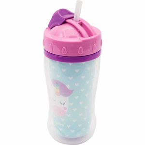 Copo Parede Dupla Com Canudo - 320Ml - Animal Fun - Unicórnio - Buba