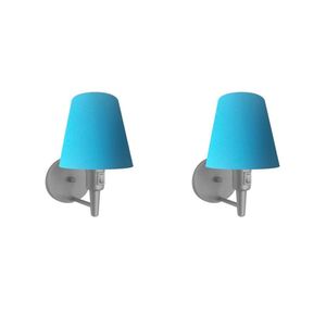 Kit/2 Arandela Cone Md-2013 Cinza C/ Inter Liga e Desl Cúpula em Tecido Azul Turquesa - Bivolt