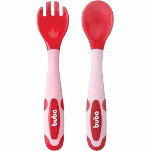 Kit Talher Para Bebê - Flexível E Termossensível - Colher E Garfo - Rosa - Buba