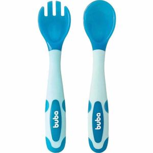 Kit Talher Para Bebê - Flexível E Termossensível - Colher E Garfo - Azul - Buba