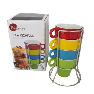 Conjunto Xícaras Com Suporte Cj. 4pçs.