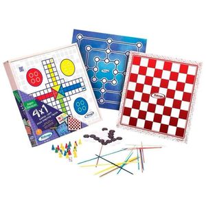 Kit Jogos Clássicos - 4 Em 1 - Dama - Ludo - Trilha - Pega-Varetas - Xalingo