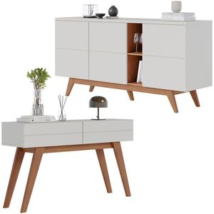 Kit Buffet E Aparador Para Sala Noronha Off White Matte Freijo Clb Off White Matte Freijo