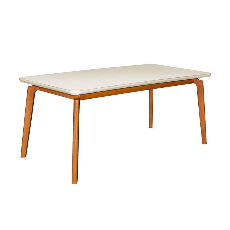 Conjunto de Jantar Amélia C/ Mesa de Jantar 160cm x 90cm C/ Tampo em Laca e  Vidro Off White / Castanho + 6 Cadeiras C/ Encosto Linho Cinza / Castanho -  attraktiva