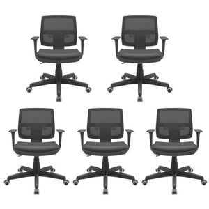 Kit 5 Cadeiras Para Escritório Diretor Ergonômica Giratória Executiva Brizza Nr17 Plaxmetal Preto