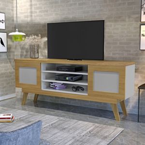 Rack Para Tv Até 65 Polegadas 2 Portas 3 Prateleiras Detroit Valdemóveis Off White/cinamomo