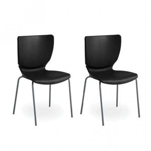 Conjunto 2 Cadeiras Empilháveis Mono Prima Design Preto/Prata