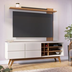 Rack Com Painel Extensível Para Tv Até 70 Polegadas Com Adega 2 Portas 4 Pés Noronha Colibri Off White Matte/freijó