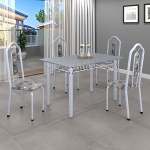 Conjunto De Mesa 120X75Cm Tampo Granito Com 4 Cadeiras Bianca Soma Móveis Paraopeba/Mart Pérola/Granito Ocre