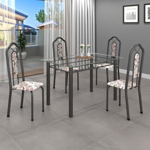 Conjunto De Mesa 120X75Cm Tampo Vidro Com 4 Cadeiras Bianca Soma Móveis Arabesco/Mart Prata/Vidro Incolor