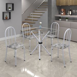 Conjunto De Mesa Tubular 70X70Cm Tampo De Vidro Com 4 Cadeiras Ane B Soma Móveis Paraopeba/Mart Pérola/Vidro Incolor