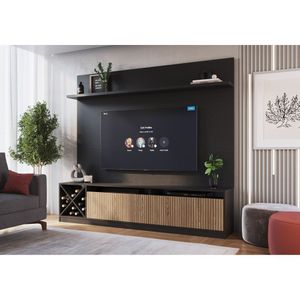 Rack Impressão Ripado Com Painel Para Tv Até 60 Polegadas E Ageda Trento Quiditá Preto/Brise