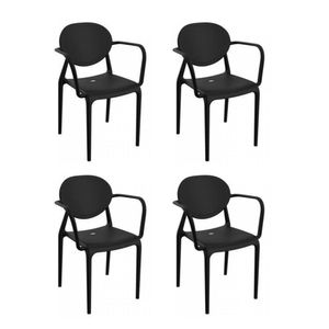 Conjunto 4 Cadeiras Com Braço Slick Grifit Preto