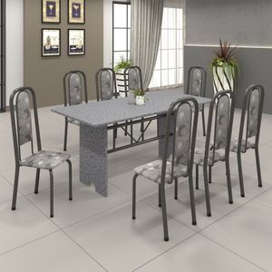 Conjunto De Mesa 180X75Cm Tampo Granito Com 8 Cadeiras Lavínea Soma Móveis Martelado Prata/Ocre/Paraopeba
