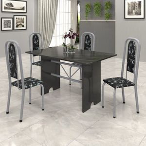 Conjunto De Mesa Tampo Ardósia 120X75Cm Com 4 Cadeiras Lavínea Soma Móveis Martelado Perola/ Ardosia Indiano/ Preto