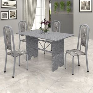 Conjunto De Mesa 120X75Cm Tampo Granito Com 4 Cadeiras Lavínea Soma Móveis Martelado Pérola/Ocre/Paraopeba