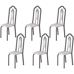 Kit 6 Cadeiras Tubular Bianca Soma Móveis Martelado Prata/Botanic Bege