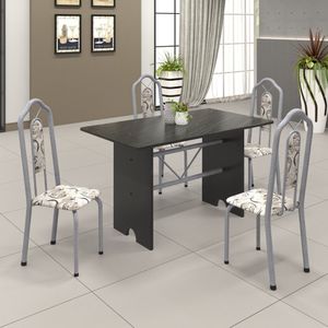 Conjunto De Mesa 120X75Cm Tampo Ardósia Com 4 Cadeiras Bianca Soma Móveis Martelado Perola/Ardósia Indiano/Arabesco