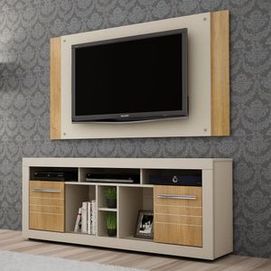 Rack Com Painel Para Tv Até 46 Polegadas 2 Portas 7 Nichos Firenze Valdemóveis Off White/Cinamomo