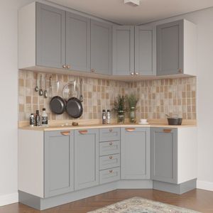 Cozinha Modulada 6 Peças Com Tampo 3 Aéreos 6 Portas E 3 Balcões Arizona Branco/cinza