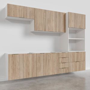 Cozinha Modulada 5 Peças Sem Tampo 2 Aéreos 2 Balcões 1 Torre Quente Ipanema Acácia/branco