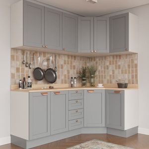 Cozinha Modulada 6 Peças Com Tampo 3 Aéreos 6 Portas E 3 Balcões Arizona Branco/cinza