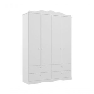 Guarda Roupa Infantil 100% Mdf 4 Portas 4 Gavetas Encanto Permobili Branco Branco