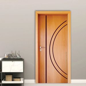 Folha De Porta Em Madeira Semi Oca Hdf Frisada 08 210X102Cm Mapaf Marrom Claro