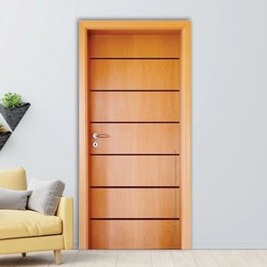 Folha De Porta Em Madeira Sarrafeada Semi Oca Hdf Frisada 180 210X80Cm Mapaf Marrom Claro