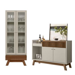 Conjunto Cristaleira E Buffet Com Ripas Freijo Off White