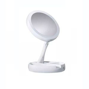 Espelho Mesa Dupla Face Luz Led Com Aumento 10X Maquiagem Redondo
