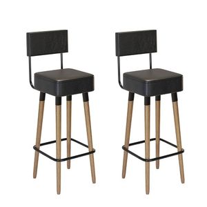Kit 2 Banquetas Madeira Maciça Couro Sintético Barcelona Salaone Preto/marrom