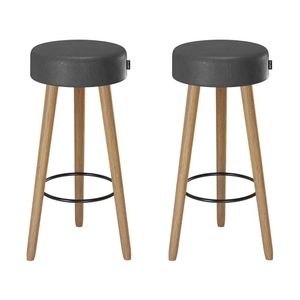 Kit 2 Banquetas Couro Sintético E Madeira Maciça Londres Salaone Preto/marrom