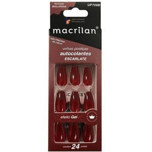 Macrilan Unhas Postiças Autocolantes Efeito Gel Escarlate Up708B (24 Unidades)