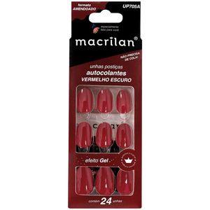 Macrilan Unhas Postiças Autocolantes Efeito Gel Vermelho Escuro Up705A (24 Unidades)