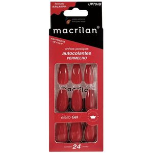 Macrilan Unhas Postiças Autocolantes Efeito Gel Vermelho Up704B (24 Unidades)