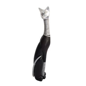 Gato Slim Preto Resina Com Detalhes Cinza 65cm