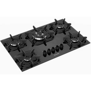Cooktop 5 Bocas Gás Mueller Mesa Vidro Preto Bivolt