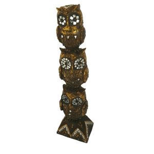 Corujas Torre 3 Figuras Em Resina 38cm