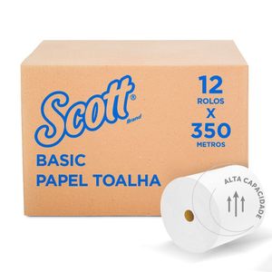Papel Toalha Rolo Scott Basic Folha Simples 350m 12 Unidades