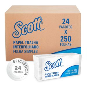 Papel Toalha Interfolhado F/simples Scott 250 Folhas 24 Pcts