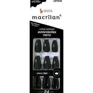 Macrilan Unhas Postiças Autocolantes Efeito Gel Preto Up701B (24 Unidades)