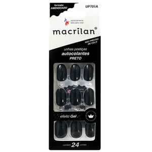 Macrilan Unhas Postiças Autocolantes Efeito Gel Preto Up701Aa (24 Unidades)