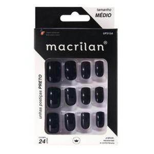 Macrilan Unhas Postiças Tamanho Médio Preto Up315A (24 Unidades)