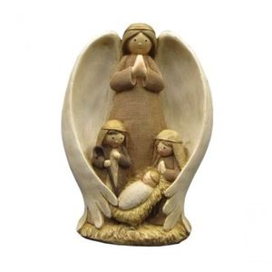 Escultura Em Resina Anjo Com Sagrada Família - Rs787