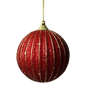 Jogo Com 3 Bolas Vermelha Com Brilho E Detalhe De Corda Dourada Bd683