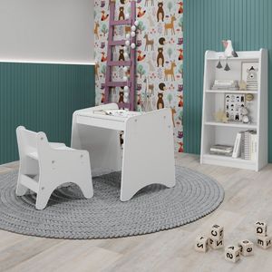 Conjunto Infantil 3 Peças 1 Mesa 1 Cadeira Com Regulagem 1 Estante Organizadora Movelbras Branco