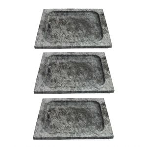 Kit 3 Pratos Quadrado Raso Servir Porção Pedra Sabão P 20X20