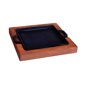 Chapa Bifeteira Quadrada Com Suporte De Madeira 20Cm