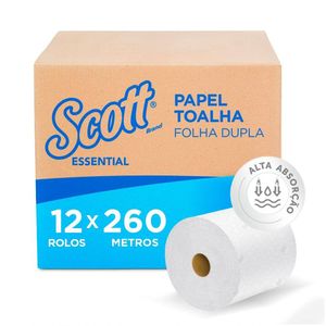 Papel Toalha Rolo Scott Essential 260m Folha Dupla Caixa com 12 Unidades